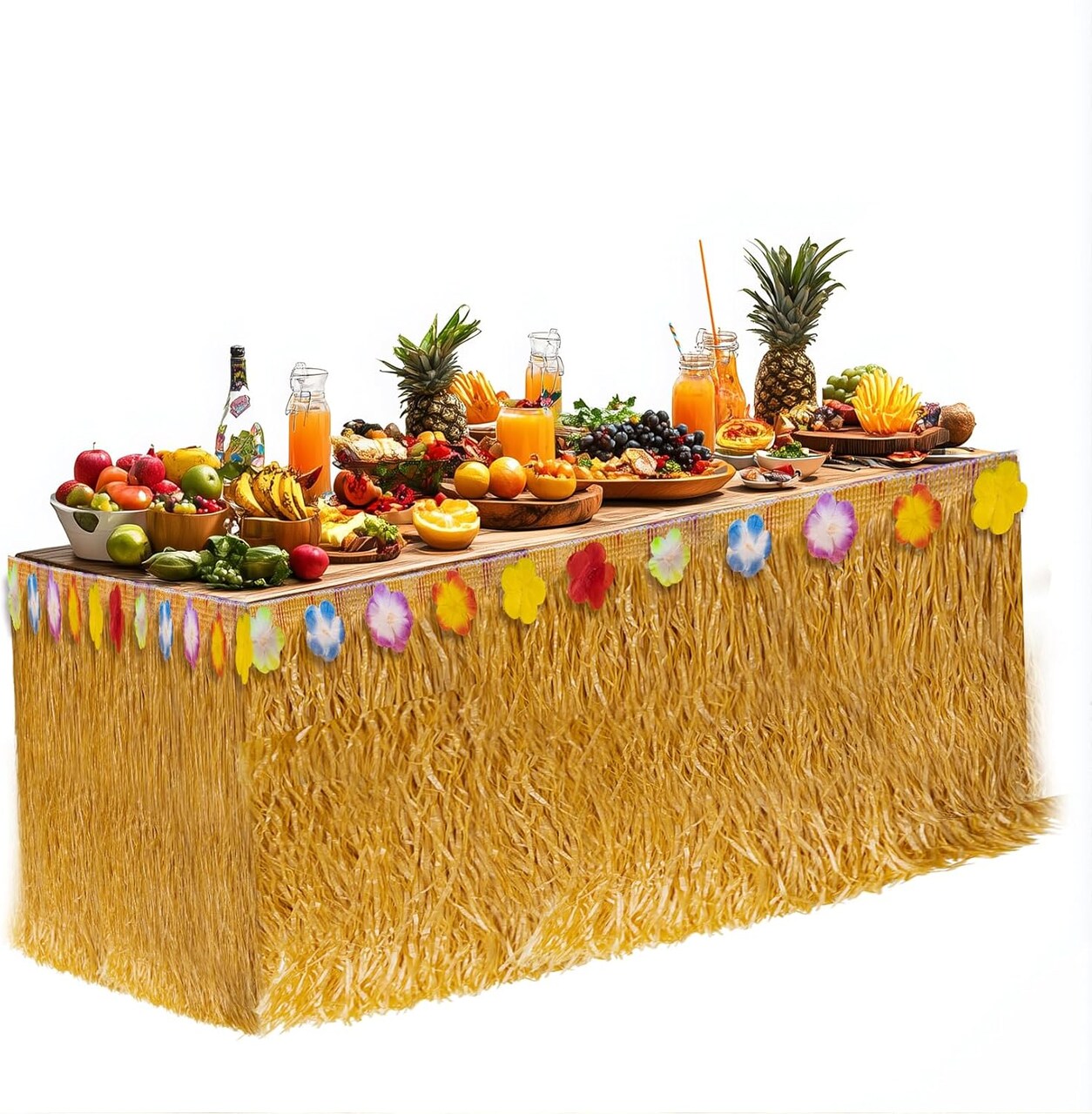 Table Grass Skirts - Hawaiian Tropical Party Decorations Desk Skirt (9FT x 29")